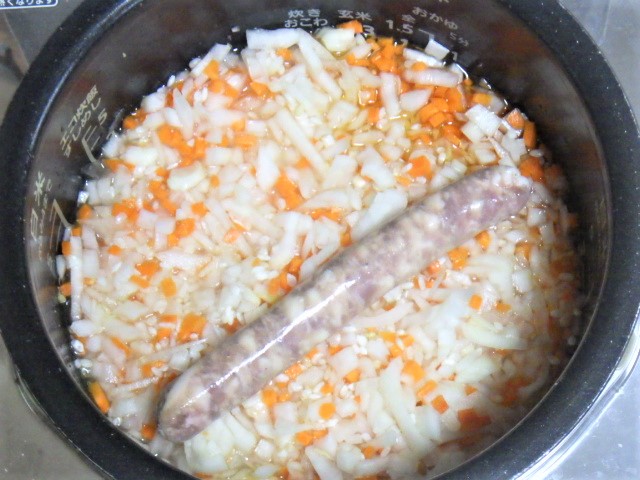 コストコの腸詰ポークの炊飯器調理