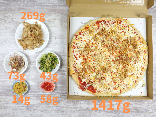 コストコのテリヤキチキンピザの具材と全計測